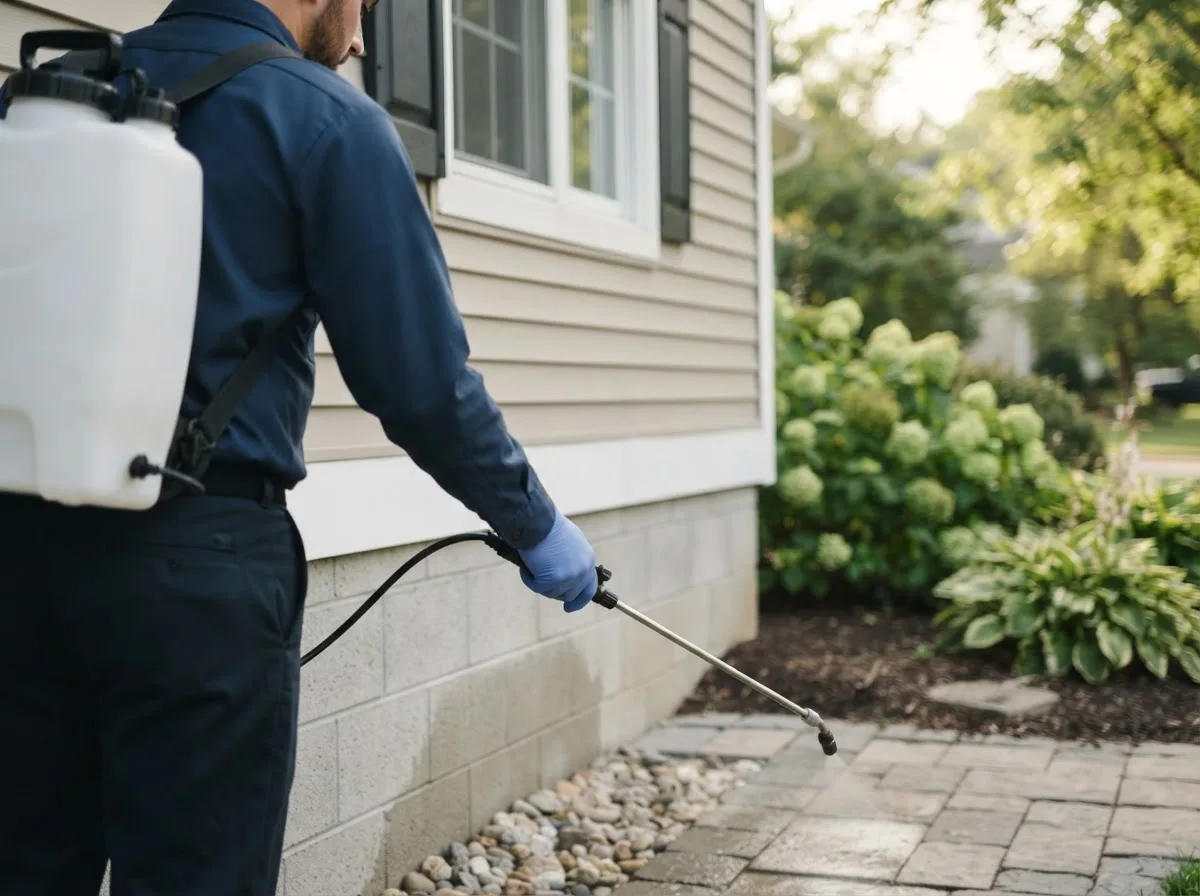 Pest control technician inspecting a home in Dunbridge, OH